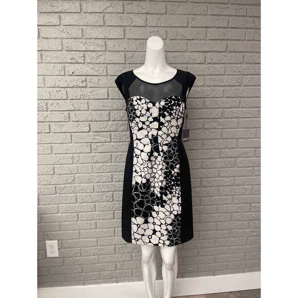 Muse Black White Floral Mesh Sheath Dress Size 6 NWT - Picture 1 of 8